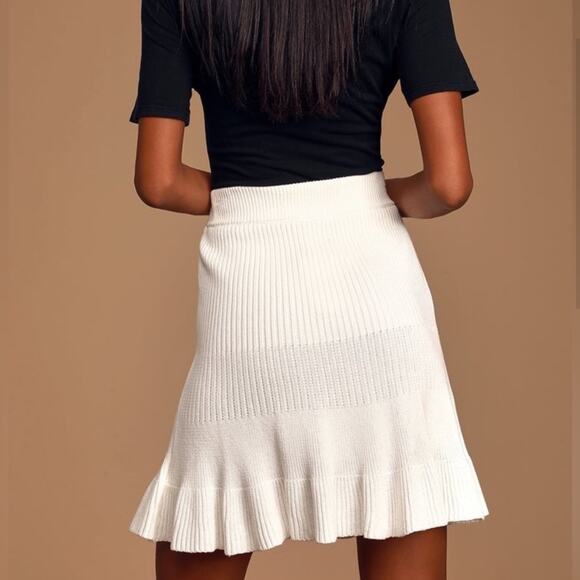 Free People Solid Gold Ivory Ribbed Knit mini skirt flare spring summer vacation - Picture 2 of 11